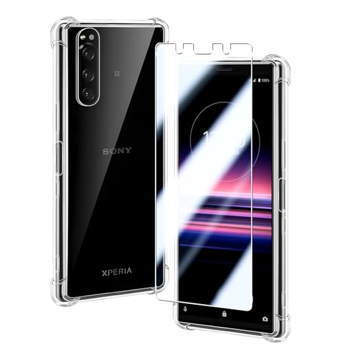 �Ή� Xperia 5 SO-01M SOV41 901SO �P�[�X �N���A �P�[�X Xperia5 �J�o�[ TPU �ی�P�[�X �J�o�[�w�� + XperiaSO-01M �K���X�t�B���� XperiaSOV41 �t�B���� ���{���Ɏq�� �t�B���� Xperi