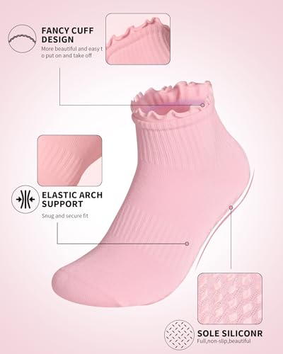 Non Slip Grip Yoga Socks for Women Breathable Cute Ruffle Ankle Socks for Yoga, Pilates, Barre Workouts2