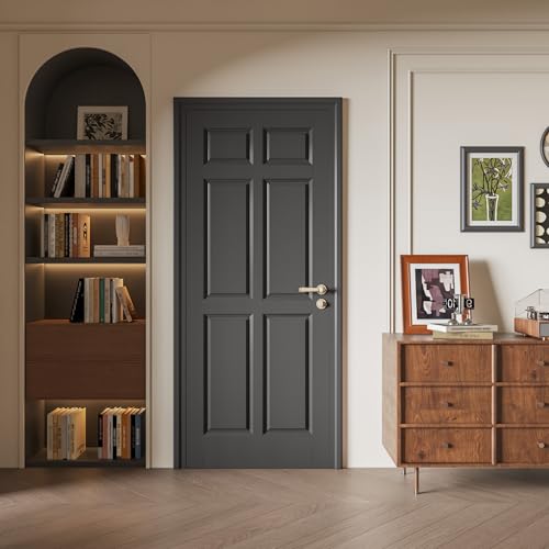 WINKLUCK 24"x80" Slab Door, 6-Panel Interior French Door for Bedroom Closet Cloakroom Pantry, as Prehung Pocket, Sliding Doors Black Pre-Assembled Solid Core Panel Without Hardware Kits