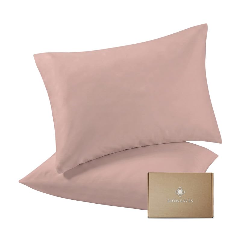 Bioweaves 100% Organic Cotton Pillow Cases - 50 x 75 cm | 300 Thread Count Luxe Sateen Weave, GOTS Certified | Standard Housewife Pillowcases with Envelope Closure | Dusty Rose, 2 Pack
