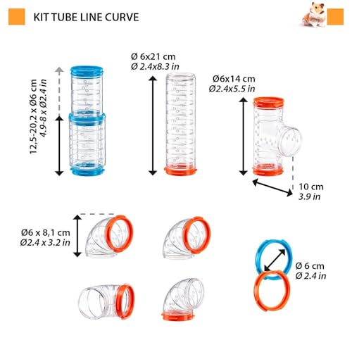 Ferplast Hamster Tube Set - 9 Piece Transparent Tunnel Kit with Ventilation, Bends & Fittings, 20 cm - Image 2