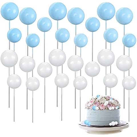 86pcs Round Foam Cake Topper Balloon, Mini Balloon Cake Topper, DIY Cake Insert Cupcake Topper for Birthday Wedding Anniversary Graduation Party Baby Shower(Blue, White) Cover