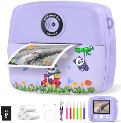 CNAPXAIA Kinder Sofortbildkamera, 1080P HD Kinder Kamera für Sofortdruck mit 32GB Karte & Druckpapier, Kinderspielzeug Geburtstagsgeschenk Weihnachten für Mädchen/Jungen 3-12 Jahre