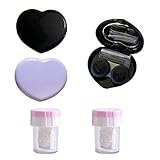 Komociya 2PCS Heart Contact Lens Case Box with Mirror, Portable Travel Contact Lens Box Kit with Lens Cleaner Solution Bottle Tweezers Remover for Office