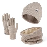 Warm Winter Beanie Hat & Scarf Gloves Set Stylish Knit Skull Cap for Men Women (20 Khaki, One Size)