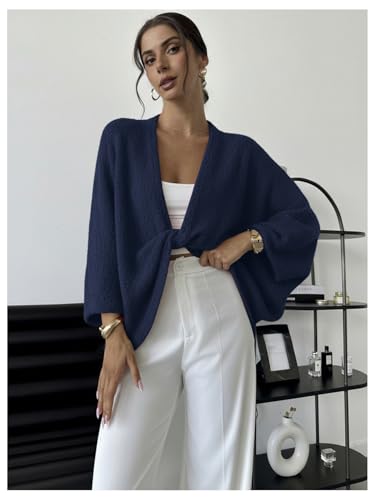 Image of GORGLITTER Women's Wrap Sweater Bat Wing Cropped Poncho Knit Tops | Oversized Cozy Pullover Sweaters, Lightweight, Asymmetrical 3 /4 Sleeve V Neck Tops, Fall Clothes 2026