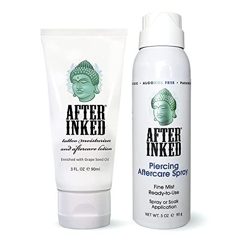 After Inked Tattoo Moisturizing Lotion plus & Piercing Aftercare Spray Bundle - Essential Tattoo Supplies, Premium Skincare Products