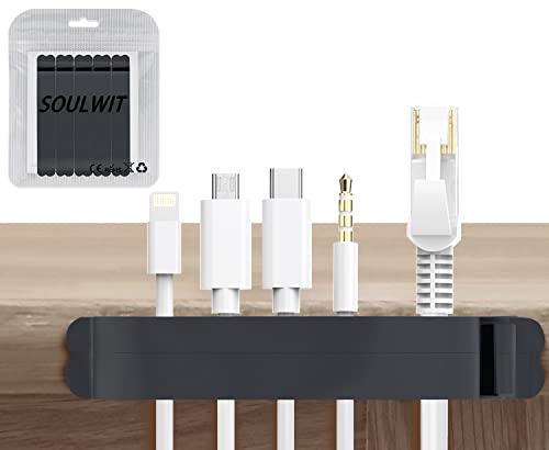 Image of SOULWIT 5 Pack Cable Holder Clips, Self Adhesive Cord Organizer for Home /Office /Desk /Car /Phone /USB Cable Wire Management (for Cables Less Than 0.2 inch / 5mm)