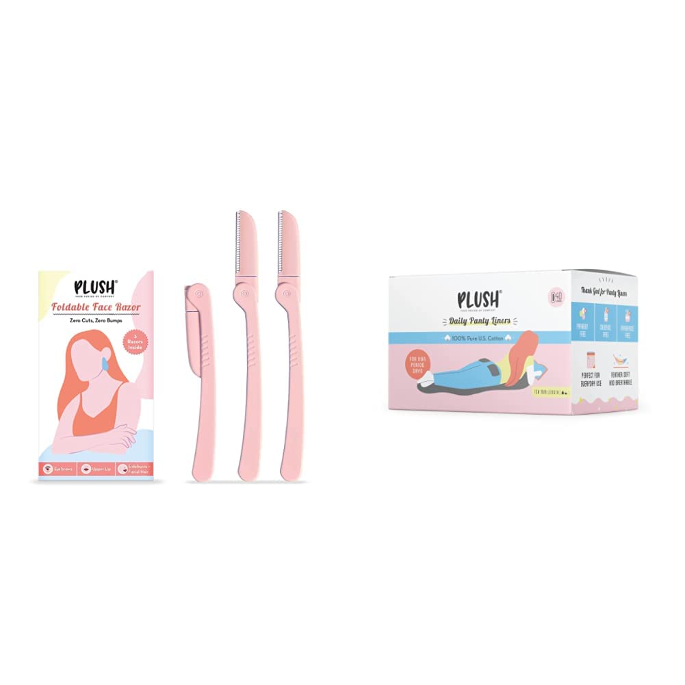PLUSH Foldable & Reusable Face & Eyebrow Razor for Women & Plush 100% Pure US Cotton Daily Natural Ultra Thin Panty Liners for Women (B0BB5Y6H9D) Amazon Price History, Amazon Price Tracker