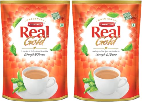 Image of Rungtas Real Gold Assam Black Tea 1 Kg | Strong & Fresh Kadak Chai | India Premium Blended Aromatic Long Leaf Ctc Pouch | Grocery items all | Premium Strong Tea 1kg (Pack of 2)