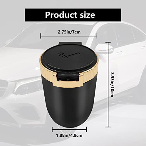 Image of 1Pcs Car Ashtray with Lid Portable Ash Tray, Easy Clean Up Detachable Stainless Car Ashtray with Blue Light Windproof for Outdoor Travel (Gold)