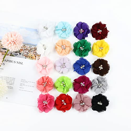 Insowni 40 Pack/20 Pairs 2" Solid Chiffon Flower With Rhinestones Pearls Ponytail Pigtail Alligator Hair Clips Barrettes 2 Inch Small Floral Bows Accessories For Baby Girls Toddlers Infants Kids Teens #TOP5