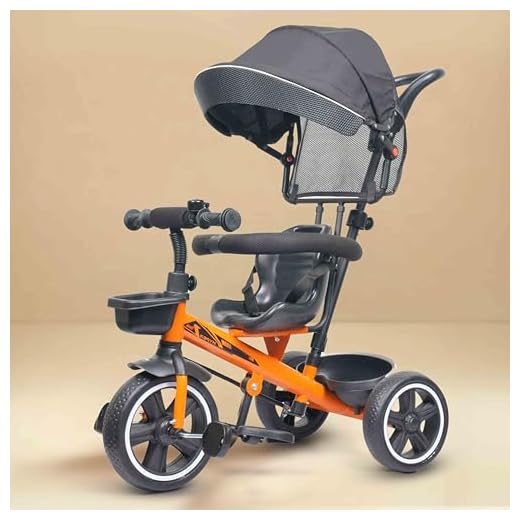 Luusa® TFT Hyper 500 PRO Canopy Plug N Play Tricycle/Baby Tricycle with Parental Control for Age Group 2+ Years Boys/Girls/Carrying Capacity Upto 30-KGS Proudly Made in India (Orange)
