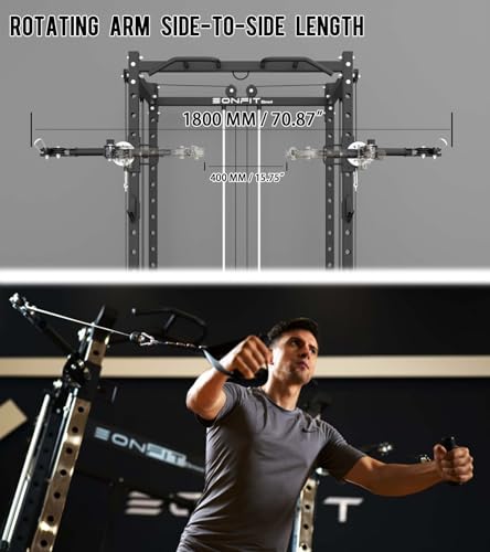 Image of Eonfit E2 Power Rack Power Cage with Cable Machine for Home Gym Equipment | Strength Training Squat Rack With Pivot Arms Functional Trainer Pulley System Cable Crossover Lat Pull Down For Garage Gym