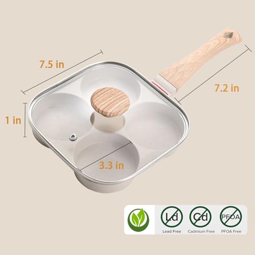 JUSTUP Nonstick Egg Frying Pan, Egg Divided Grill Pan, Heat Resistant Handle 3 Section Skillet, Omelette Pan for Breakfast Bacon Burgers (White) by JUSTUP - Image 6