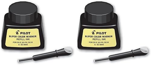 PILOT Super Color - Tinta de repuesto de marcador permanente, tinta negra, botella de 1 onza con cuentagotas (43500) (paquete de 2)