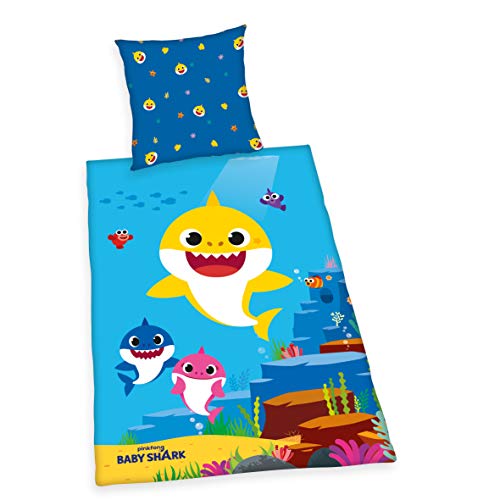 Klaus Herding GmbH Baby Shark Juego de, Algodón, Azul, 80 x 80 cm, 135 x 200 cm Cover