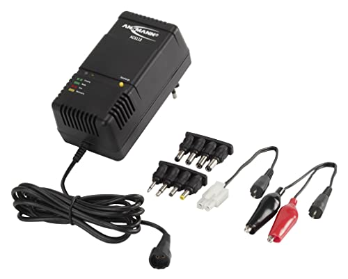 ANSMANN Chargeur de batterie ACS110 (1 pce) – Appareil de recharge pour batteries NiMH ou NiCd de 1,2 à 12V contenant 1 à 10 cellules – Station de charge idéale livrée avec différents adaptateurs