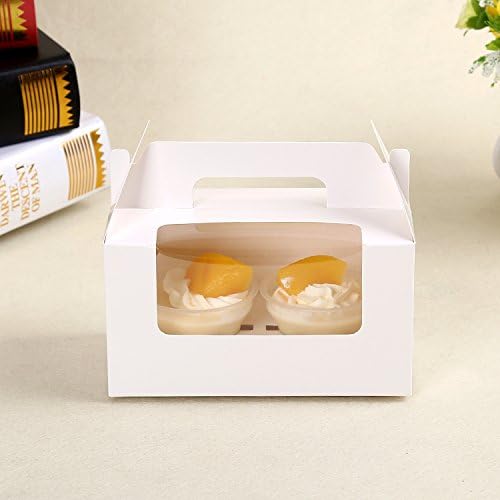 IHOMECOOKER Bakery Cupcake Box White Cupcake Holder with Windows for 2 Cupcakes Handle Cupcake Box for Party (Set of 25)