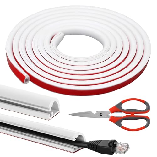 LOMUG Mini Kabelkanal Selbstklebend Weiß 3 Meter Flexibler Kabelkanal Halbrund PVC Bodenkabelschutz Boden Kabelbrücke Selbstklebend Halbrunde Kabelabdeckung zum Schutz 1 Kabel...