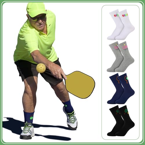 4 Pairs Dink Ball Crew Sock for Men Performance Athletic Multiple Designs Colors Novelty Cotton Socks Sports Gift for Running Sports Accessories Dink Ball Lovers3