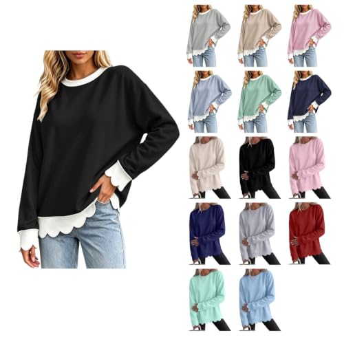 ZMIMAO Scalloped Oversized Sweatshirts For Women Fall Crewneck Sweatshirt - image 1