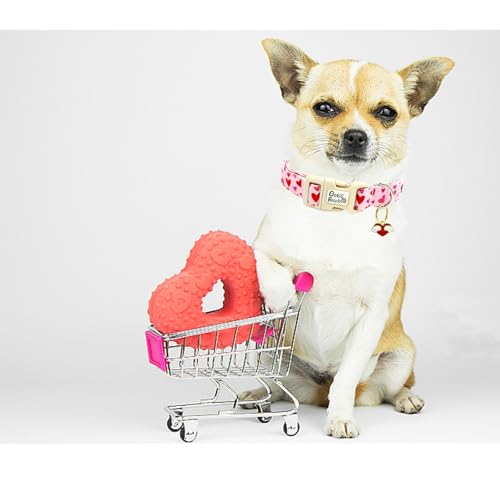Image of Valentine's Cute Pink Heart Print Dog Collar for Medium Dogs | Valentine Pet Outfit,Wedding,Anniversary,Daily Walks,Adjustable,Cotton Fabric,Quick Release Plastic Buckle,Pendant,Female Dog