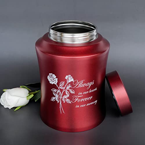 Image of Large Red Metal Cremation Urns for Human Ashes, for Adult Female | 160 lbs Capacity, Sealing Well & Durable & Waterproof, Stainless Steel, Funeral Women Ash Keepsake, Including a Velvet Bag