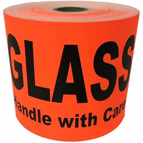 1 Roll of 500 Labels of 4x6 Large Bright RED Glass Handle with Care Shipping Labels Stickers Cover