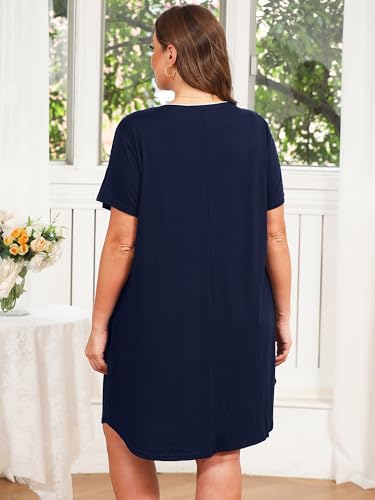 AusLook Plus Nightgowns for Women Short Sleeve Button Down V Neck House T-shirt Dress Loose Maternity Nightshirt Pajamas1-5X4