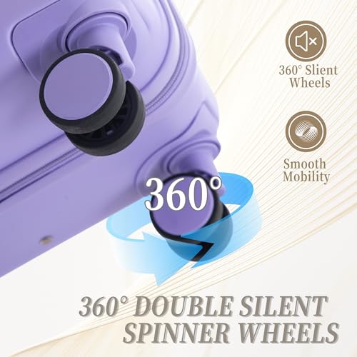 Image of Hardside Luggage Sets, Lightweight Stripes Suitcase with Spinner Wheels, Lavender-181