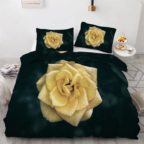 Housse couette en microfibre douce jaune à fleurs 220x240 de qualité supérieure - 2