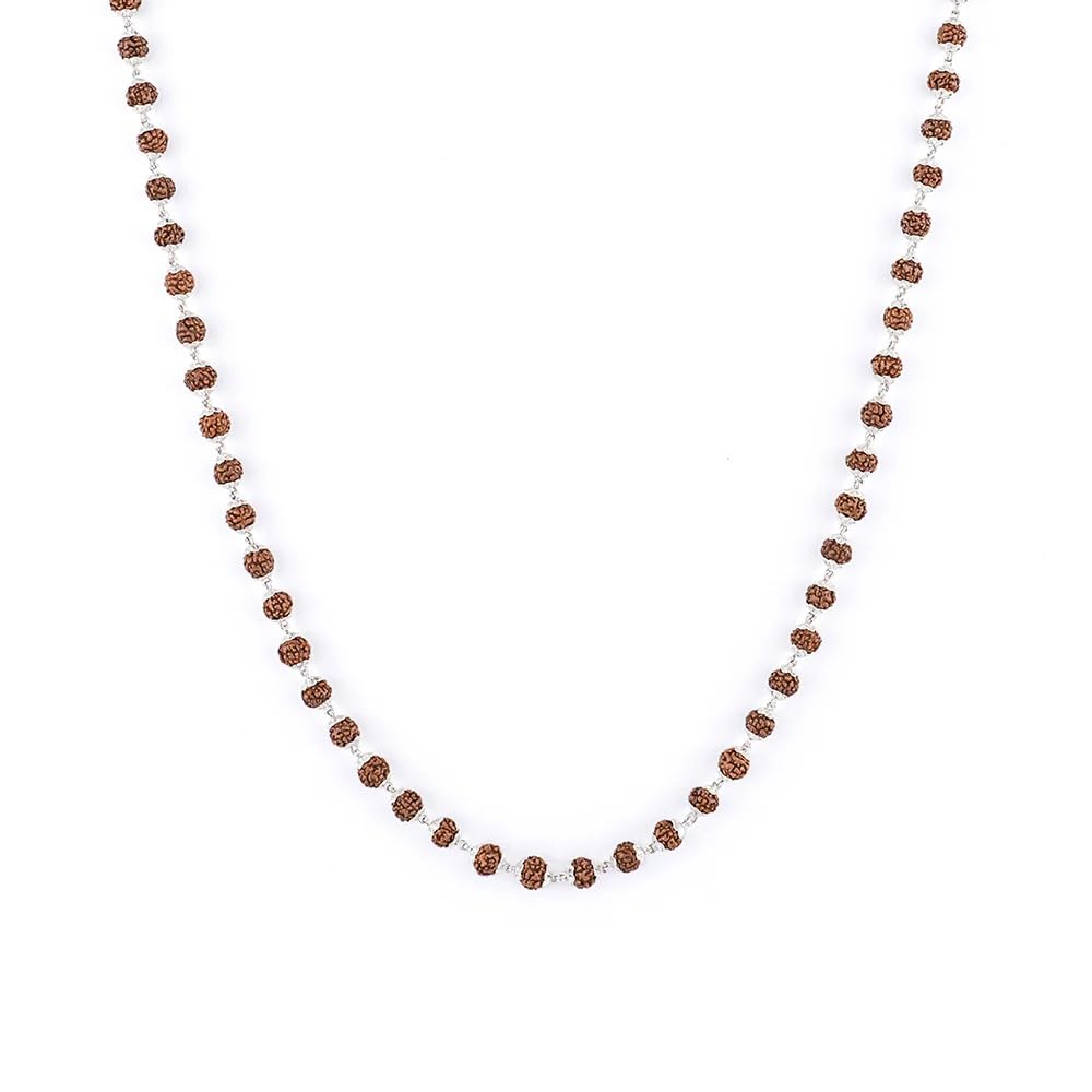 MARMORIS ECOM Silver Plated 54 Beads 5 Mukhi Rudraksha Malai for Men & Women | Original Shiva Rudraksha Beads Mala for Meditation, Prayer, Protection & Spiritual Wear-image-12