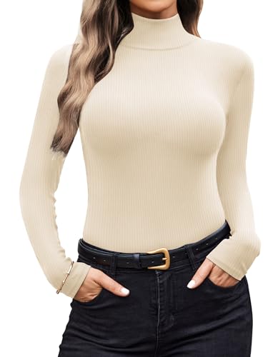 Ekouaer Women Turtleneck Shirt Long Sleeve Layer Tops Basic Ribbed Tees Soft Stretch Thermal...