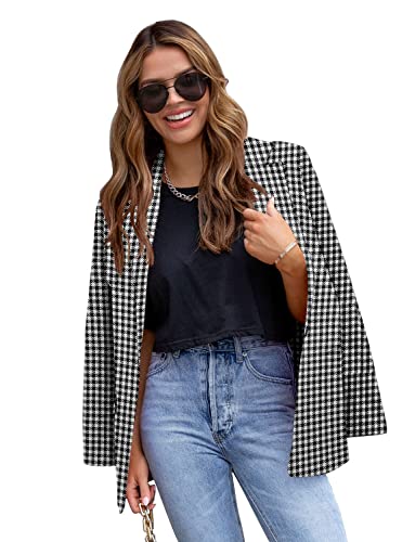 Image of CRAZY GRID Womens Casual Blazer Jacket Long Sleeve Open Front Work Office Blazer Lapel Button Jacket
