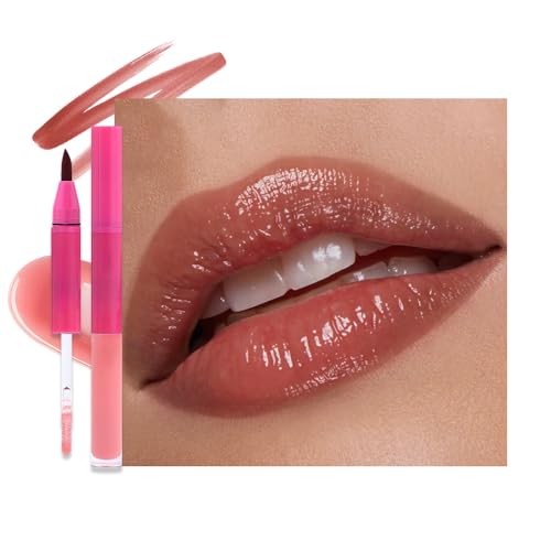 Image of evpct Ruby Red Matte Liquid Lipstick Marker Pen Lip Liner Set with Lip Oil, Shine Finish, 2 in 1 Lipgloss Lipstick Long Lasting Waterproof for Women, Lips Color Stain 24hr Original Smudge Proof