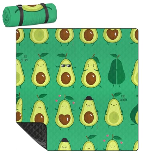 Shimoshe Extra Large Picnic Blankets 79”x 79”, Cute Avocado Waterproof Foldable Picnic Mat with Straps Portable Beach Blanket for Camping Park Grass Beach Indoor