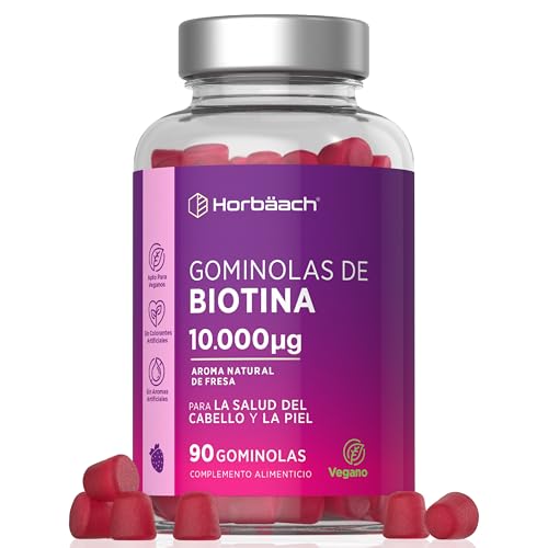 Biotina Gummies 10000mcg | Para el Cabello | 90 Gominolas Veganas | Pelo Piel y Uñas Vitaminas | por Horbaach