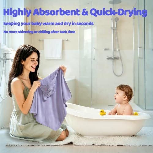 Image of Hooded Baby Towel- Large Baby Towel with Hood(31.5 x 31.5 Inch), Natural toddler towels,Ultra Soft and Absorbent Coral Velvet Coral Fleece Bath Towel for Infants, Newborns, Toddlers (Elephant - Blue)