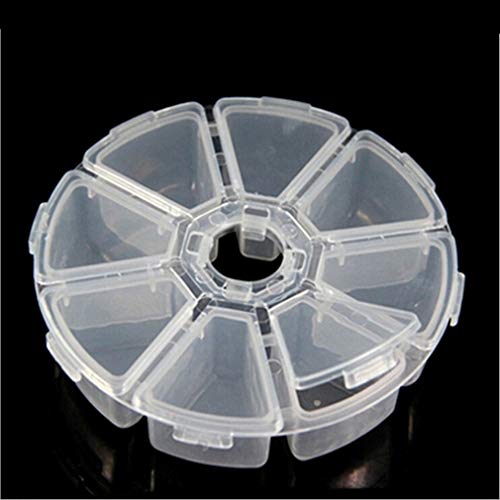Image of 8 Removable Grid Compartment Clear Round Plastic Storage Box, Jewelry and Crafts Organizer Container with Adjustable Dividers(1 Pack)