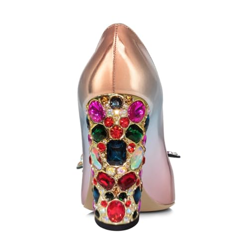 YDN Women Bow Pump Butterfly Slip on Rhinestone Chunky High Heels Pointed Toe Studded Shoe Fashion Party Dance Size 4-16 US3