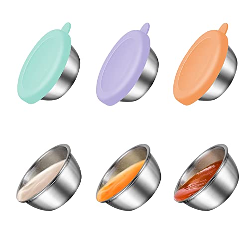 VBNZBK Mini Cuencos para Salsas Pequeños Cuencos de Acero Inoxidable, Juego de 3 Cuencos para Salsas de acero Inoxidable con Tapa de Silicona para Guarniciones Sushi Especias Helados Postres-50 ml Cover
