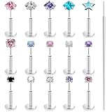 Lsnevsie 18G Threadless Nose Rings Studs Flat Back Earrings Studs Surgical Stainless Steel Opal Heart CZ Nose Rings Stud Tragus Helix Conch Cartilage Earrings Piercing Jewelry For Women Men 7MM Bar