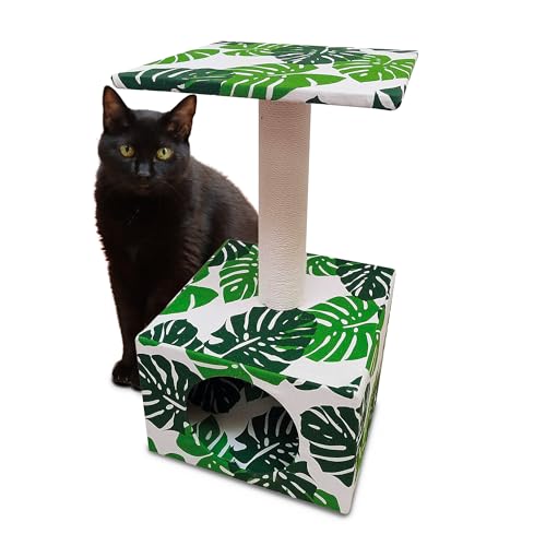Croci Green Leaves - Tiragraffi Alto a Colonna 55 cm con Cuccia, per Gatti Adulti Grandi e Piccoli, Tiragraffi graffiatoio ad Albero, Giochi per Gli Animali, Gioco calmante per Gatti