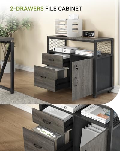 Little Tree MH074 55 Inch Executive Computer Desk And Lateral File Cabinet, L Shaped Office Desk For Home Office,Set Furniture,Grey thumb #5