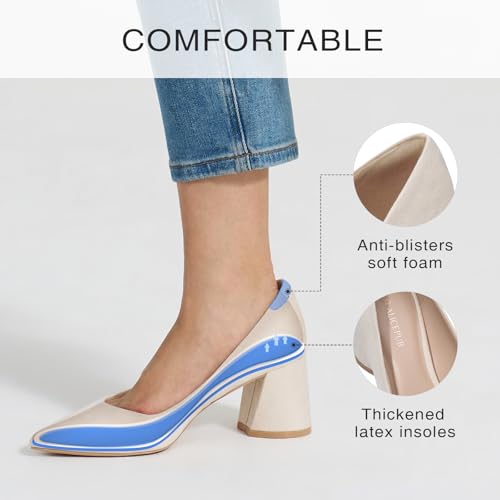 ALICEPUB Nude Suede Heels for Women - Closed Toe Chunky Block Comfy Pumps, Womens Formal Shoes for Evening, Wedding Guest & Business Casual, Professional Office & Work Heels, Size 9.53