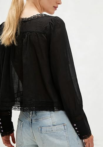 Image of Women Summer Sheer Tie Front Top Y2k Peplum Chiffon Blouse Eyelet Long Sleeve Flowy Lace Beach Cover Up Boho Tops