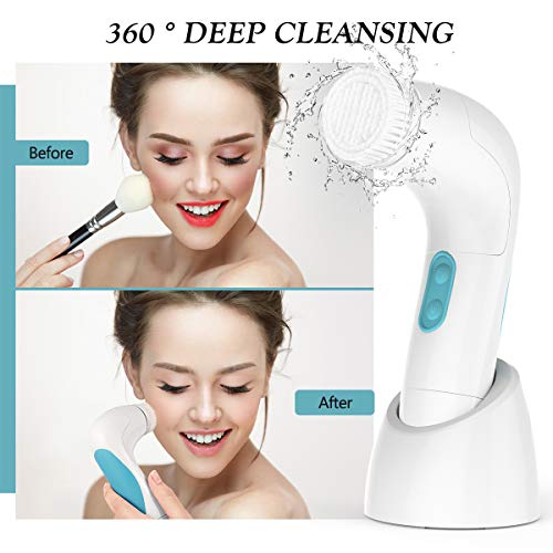 【New Version】ETEREAUTY Facial Brush Waterproof Body Facial Cleansing Brush Spin Brush for Deep Cleansing, Gentle Exfoliating and Removing Blackhead with 5 Brush Heads - Thumbnail 2