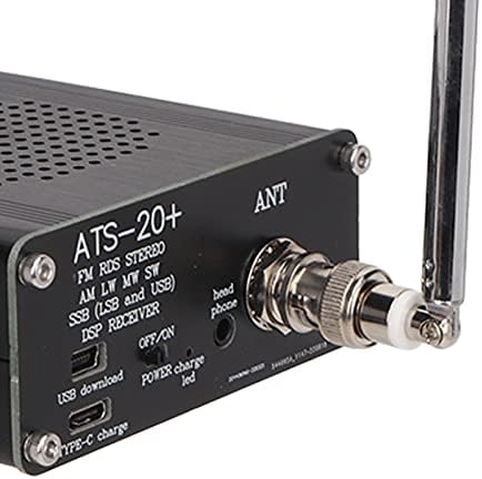 Close-up of the FOSA ATS 20+ radio receiver side panel with antenna port and Type-C charging port