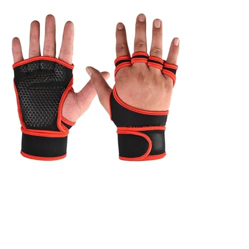 WUYXTO Guantes de Entrenamiento Deportivo for Hombres y Mujeres, Guantes, Fitness, Culturismo, Levantamiento Pesas, Gimnasio, Protectores Manos muñecas for Palmas para Fitness(Red,M)